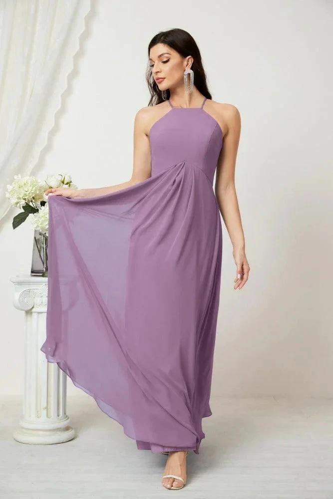 Numbersea Chiffon Halter Bridesmaid Dresses Long A-Line Formal Evening Dress 2805 by numbersea