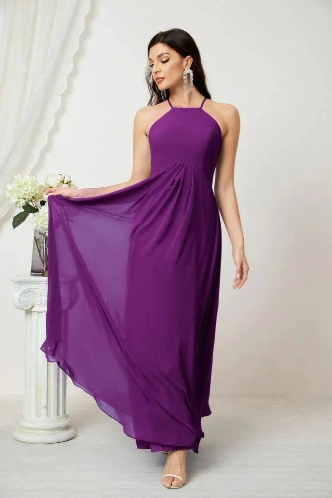 Numbersea Chiffon Halter Bridesmaid Dresses Long A-Line Formal Evening Dress 2805 by numbersea