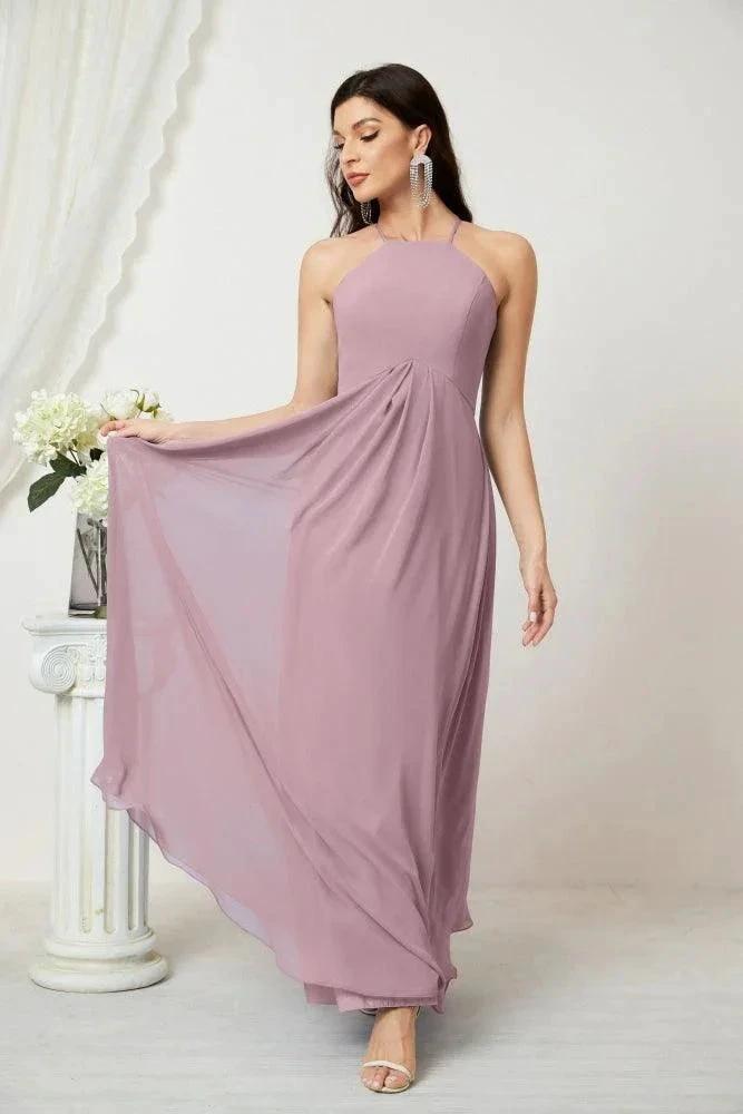 Numbersea Chiffon Halter Bridesmaid Dresses Long A-Line Formal Evening Dress 2805 by numbersea