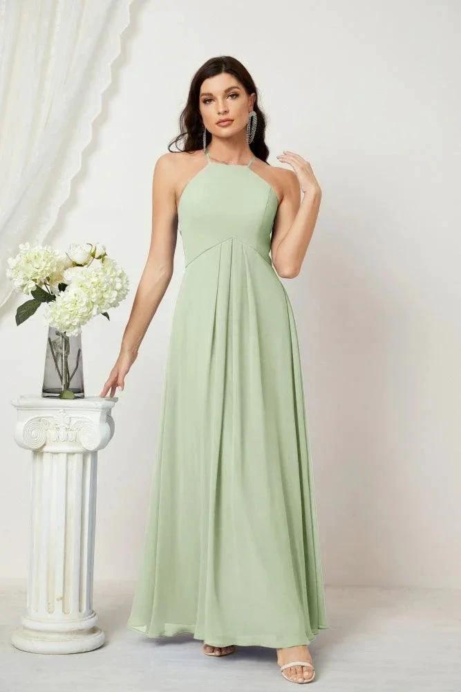 Numbersea Chiffon Halter Bridesmaid Dresses Long A-Line Formal Evening Dress 2805 by numbersea