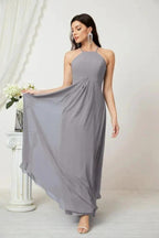 Numbersea Chiffon Halter Bridesmaid Dresses Long A-Line Formal Evening Dress 2805 by numbersea