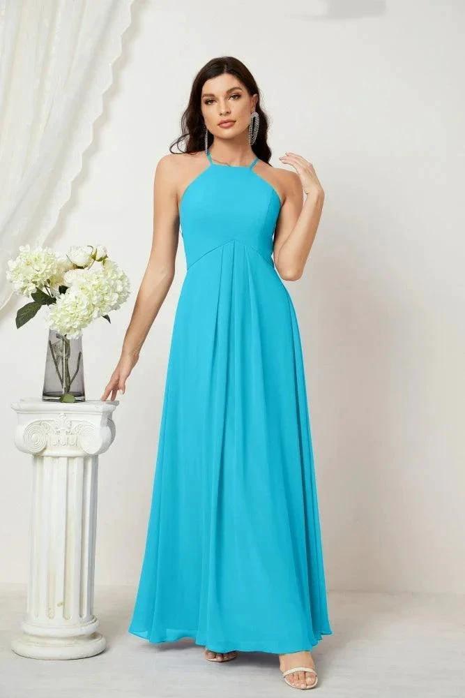 Numbersea Chiffon Halter Bridesmaid Dresses Long A-Line Formal Evening Dress 2805 by numbersea
