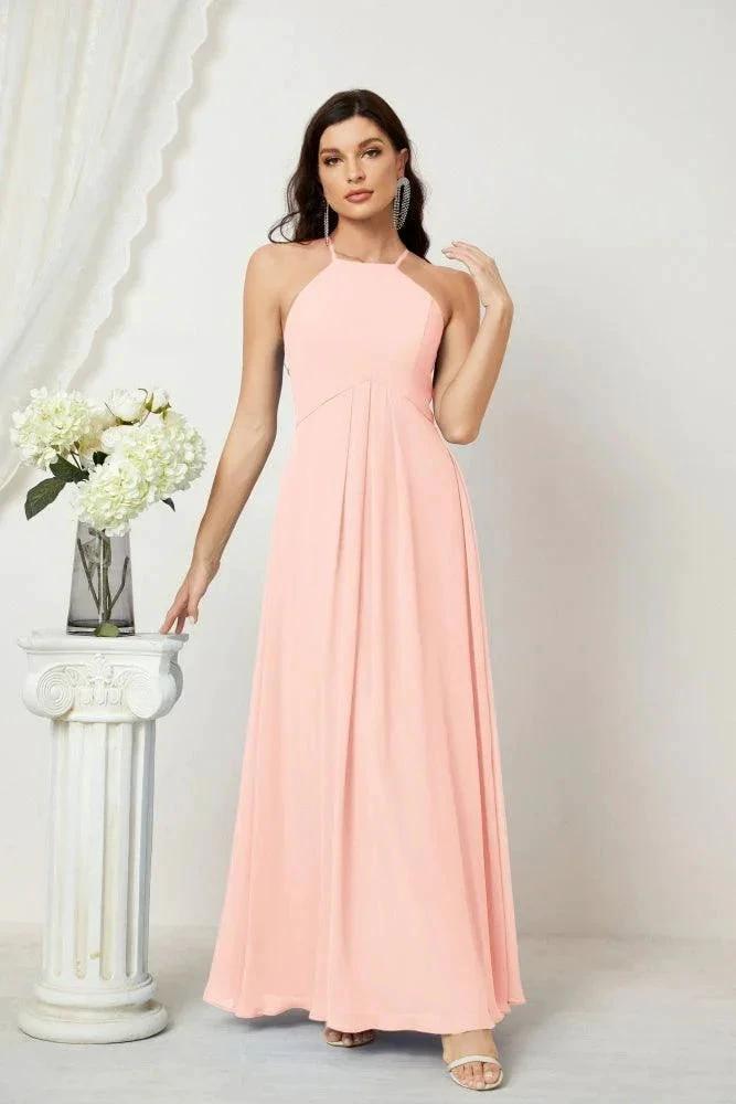 Numbersea Chiffon Halter Bridesmaid Dresses Long A-Line Formal Evening Dress 2805 by numbersea