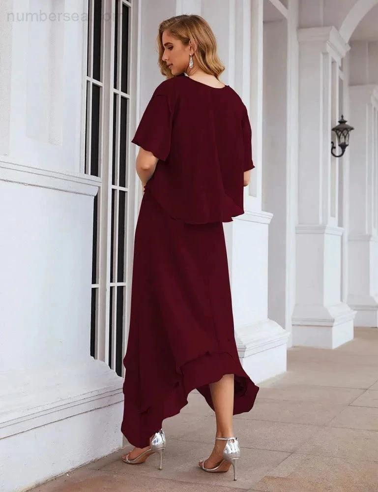 Sunnderly Chiffon Plus Size Mother of Bride Dresses with Jacket Formal Dresses for Wedding SY28073 by numbersea