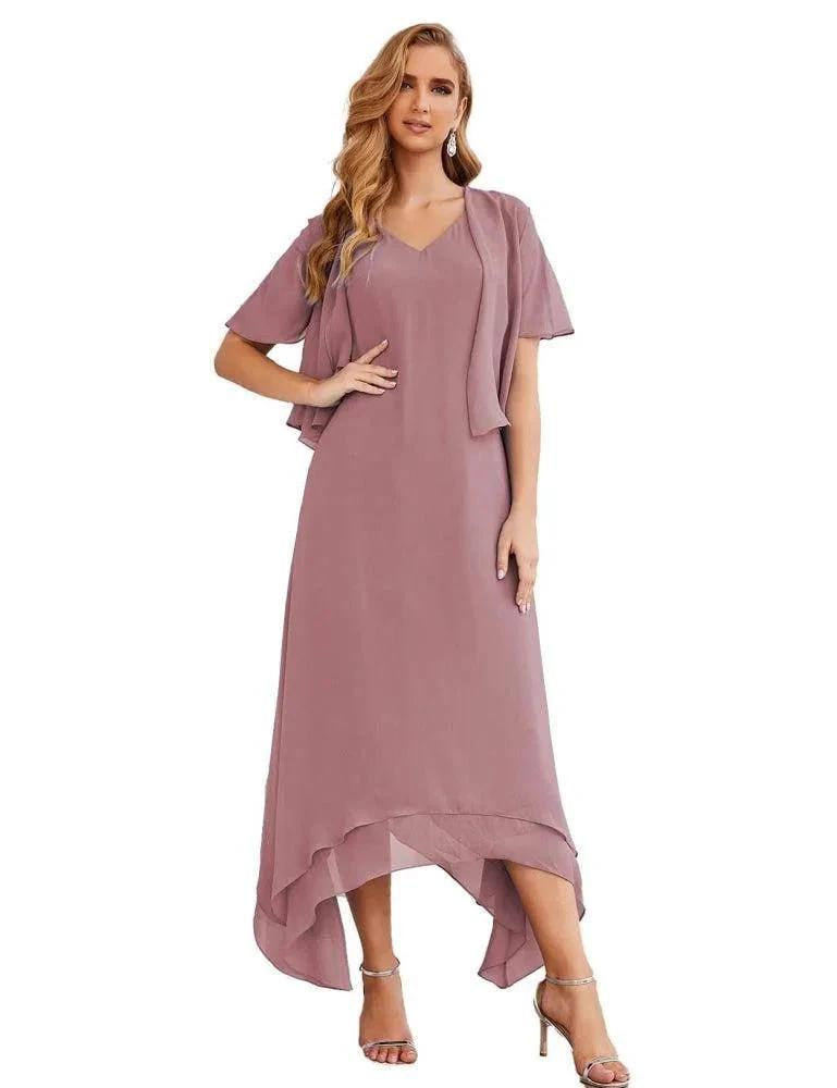 Sunnderly Chiffon Plus Size Mother of Bride Dresses with Jacket Formal Dresses for Wedding SY28073 by numbersea