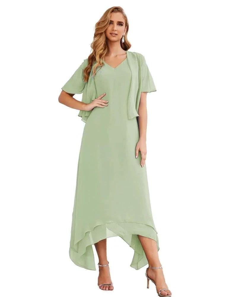 Sunnderly Chiffon Plus Size Mother of Bride Dresses with Jacket Formal Dresses for Wedding SY28073 by numbersea