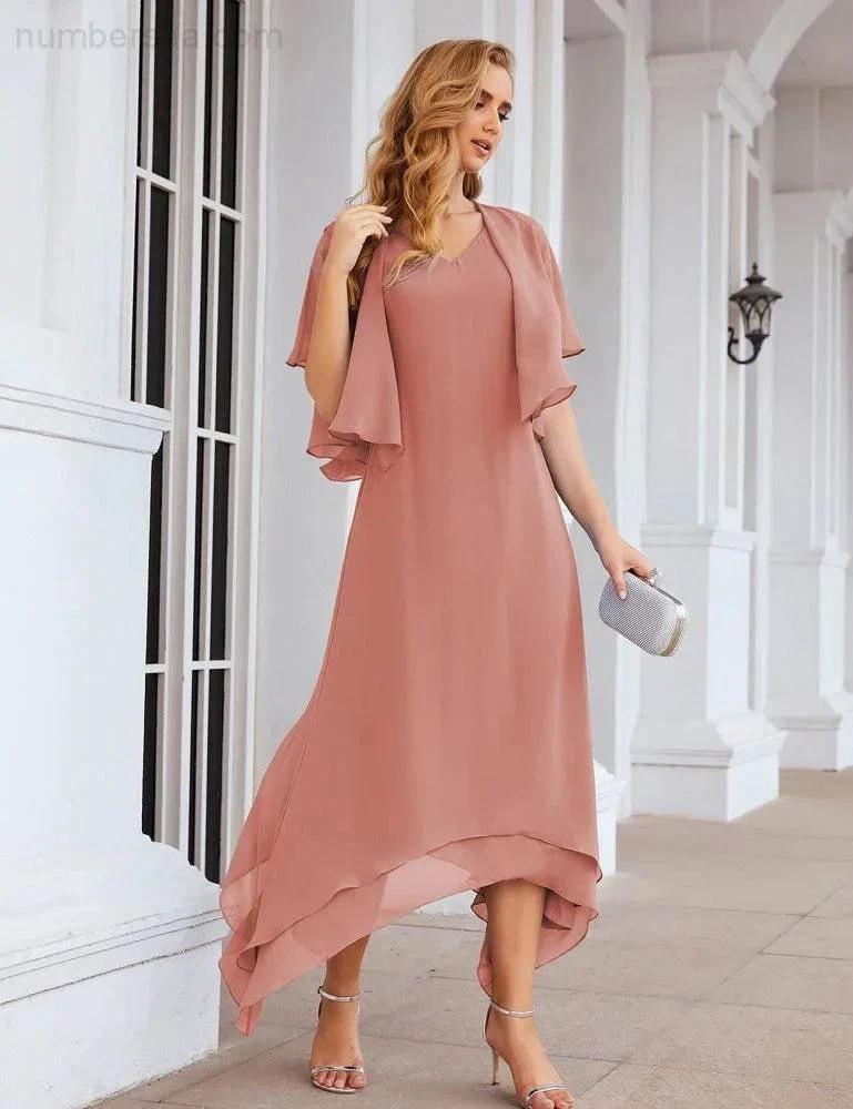 Sunnderly Chiffon Plus Size Mother of Bride Dresses with Jacket Formal Dresses for Wedding SY28073 by numbersea