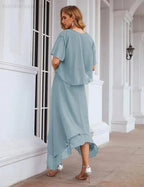Sunnderly Chiffon Plus Size Mother of Bride Dresses with Jacket Formal Dresses for Wedding SY28073 by numbersea