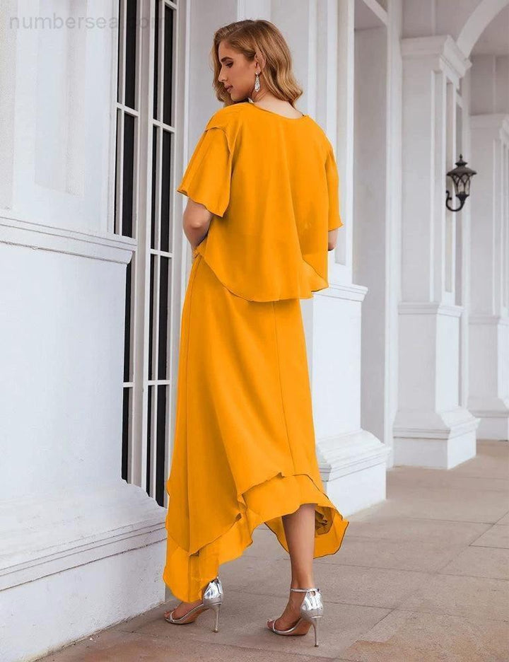 Sunnderly Chiffon Plus Size Mother of Bride Dresses with Jacket Formal Dresses for Wedding SY28073 by numbersea
