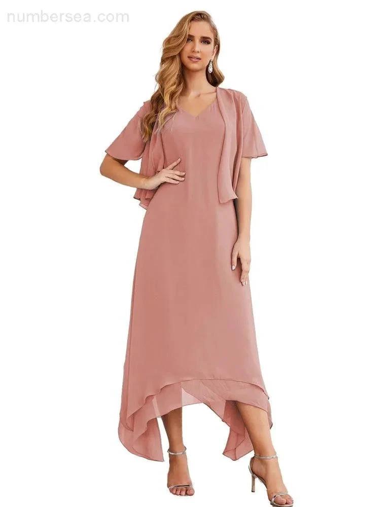 Sunnderly Chiffon Plus Size Mother of Bride Dresses with Jacket Formal Dresses for Wedding SY28073 by numbersea