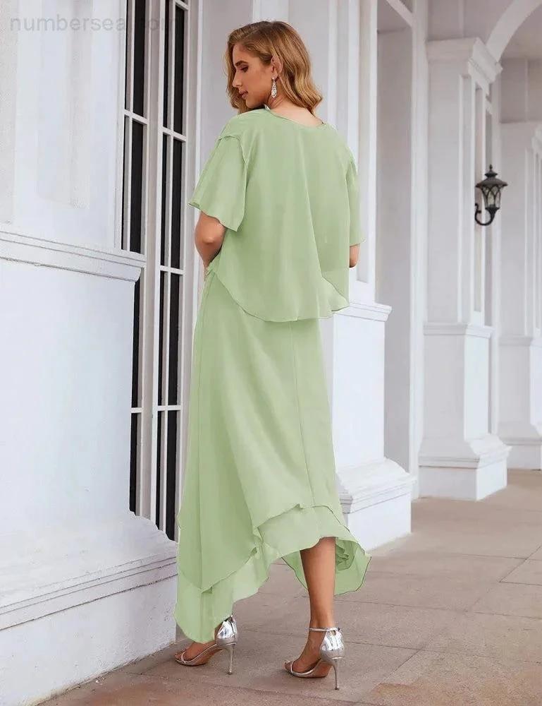 Sunnderly Chiffon Plus Size Mother of Bride Dresses with Jacket Formal Dresses for Wedding SY28073 by numbersea