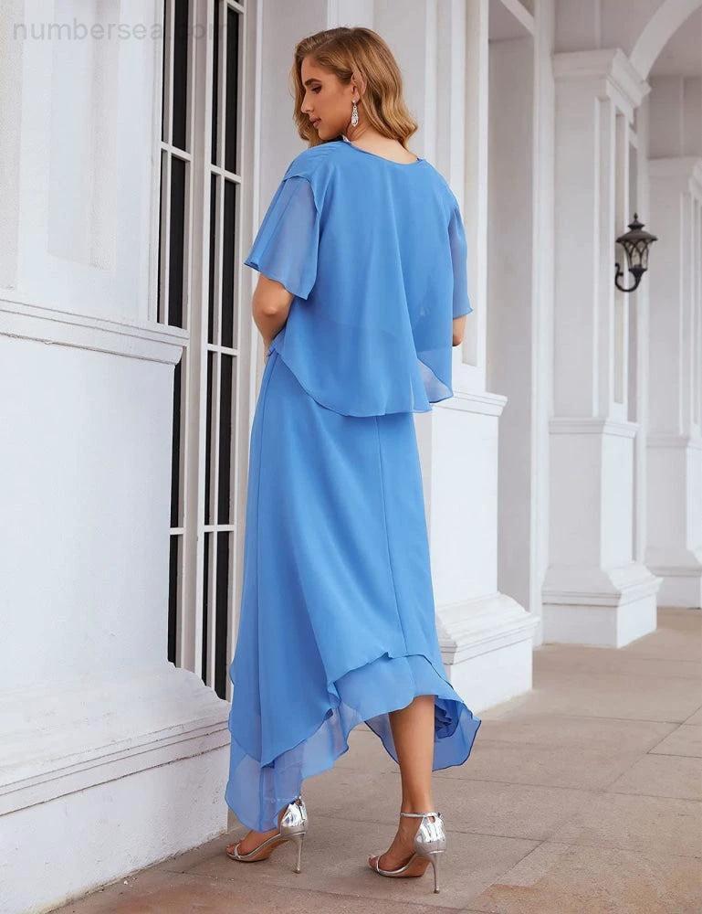 Sunnderly Chiffon Plus Size Mother of Bride Dresses with Jacket Formal Dresses for Wedding SY28073 by numbersea