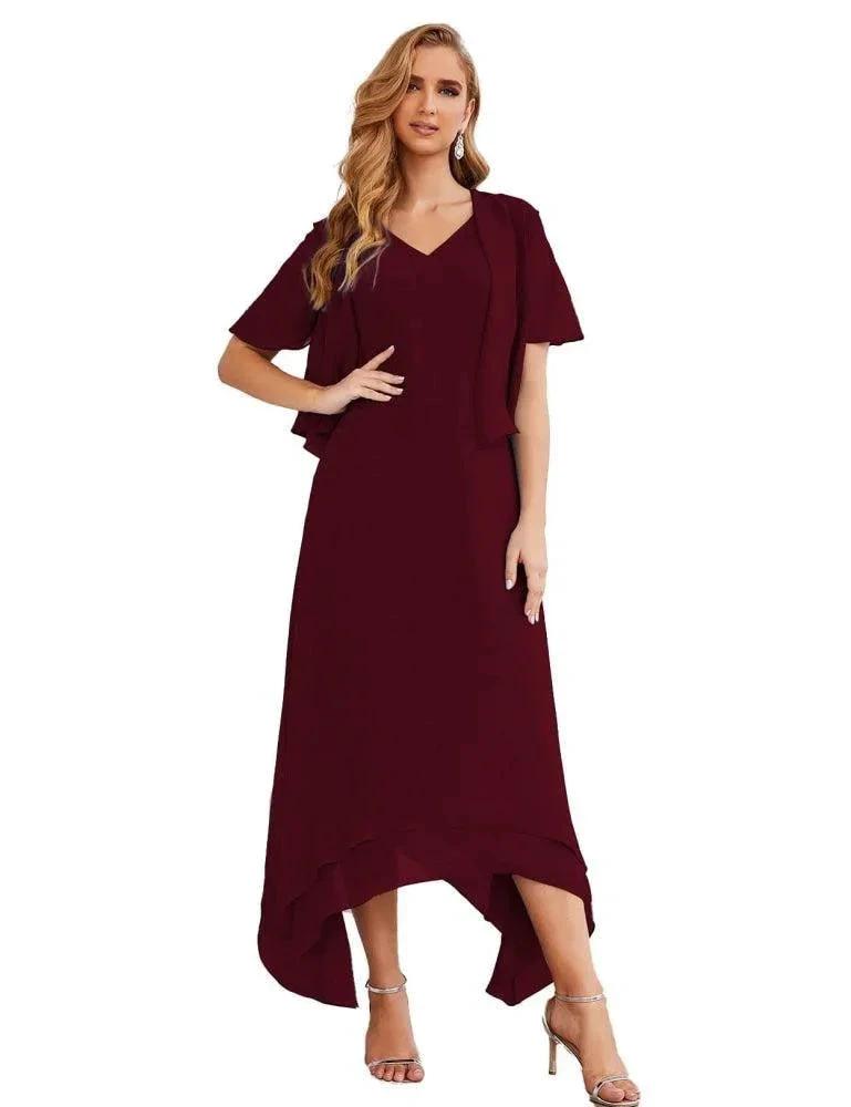 Sunnderly Chiffon Plus Size Mother of Bride Dresses with Jacket Formal Dresses for Wedding SY28073 by numbersea