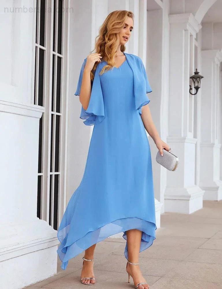 Sunnderly Chiffon Plus Size Mother of Bride Dresses with Jacket Formal Dresses for Wedding SY28073 by numbersea