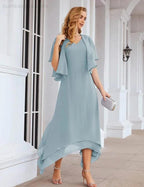 Sunnderly Chiffon Plus Size Mother of Bride Dresses with Jacket Formal Dresses for Wedding SY28073 by numbersea
