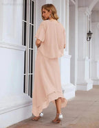 Sunnderly Chiffon Plus Size Mother of Bride Dresses with Jacket Formal Dresses for Wedding SY28073 by numbersea