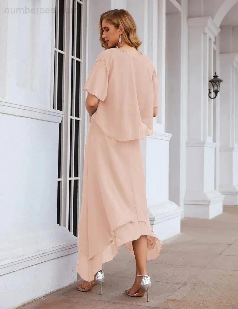Sunnderly Chiffon Plus Size Mother of Bride Dresses with Jacket Formal Dresses for Wedding SY28073 by numbersea