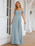 Abiti da damigella d'onore in chiffon con spalle scoperte Numbersea, lunghi maxi formali per ballo e festa per donne SEA28059