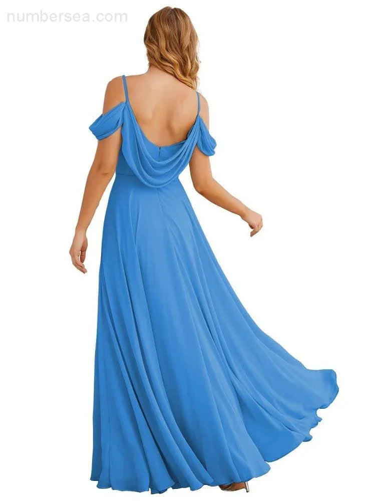Abiti da damigella d'onore in chiffon con spalle scoperte Numbersea, lunghi maxi formali per ballo e festa per donne SEA28059