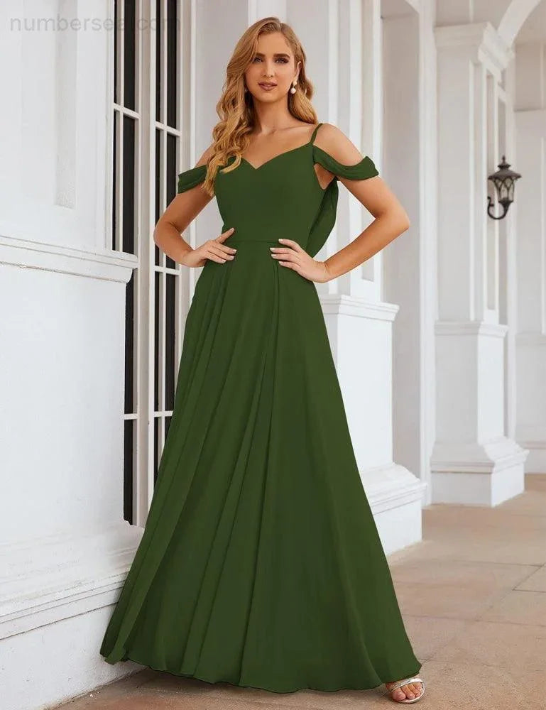 Abiti da damigella d'onore in chiffon con spalle scoperte Numbersea, lunghi maxi formali per ballo e festa per donne SEA28059