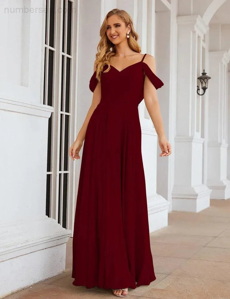 Abiti da damigella d'onore in chiffon con spalle scoperte Numbersea, lunghi maxi formali per ballo e festa per donne SEA28059