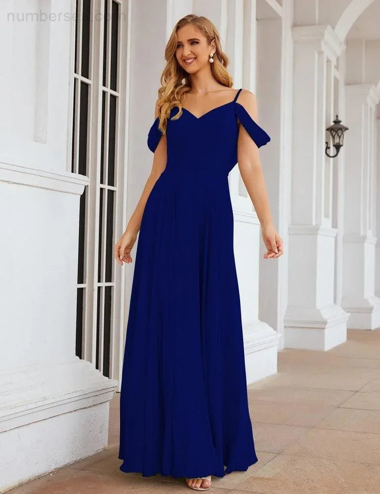 Abiti da damigella d'onore in chiffon con spalle scoperte Numbersea, lunghi maxi formali per ballo e festa per donne SEA28059