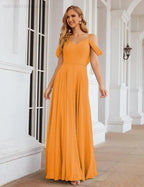 Abiti da damigella d'onore in chiffon con spalle scoperte Numbersea, lunghi maxi formali per ballo e festa per donne SEA28059