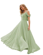 Abiti da damigella d'onore in chiffon con spalle scoperte Numbersea, lunghi maxi formali per ballo e festa per donne SEA28059