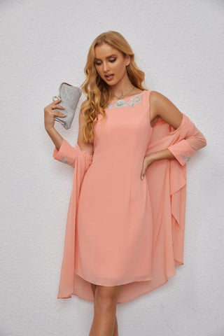 Sunnderly Ladies Two Piece Long Sleeve Embroidered Cropped Mom Evening Dress Wedding Party Daily Prom Evening Dress SY28082
