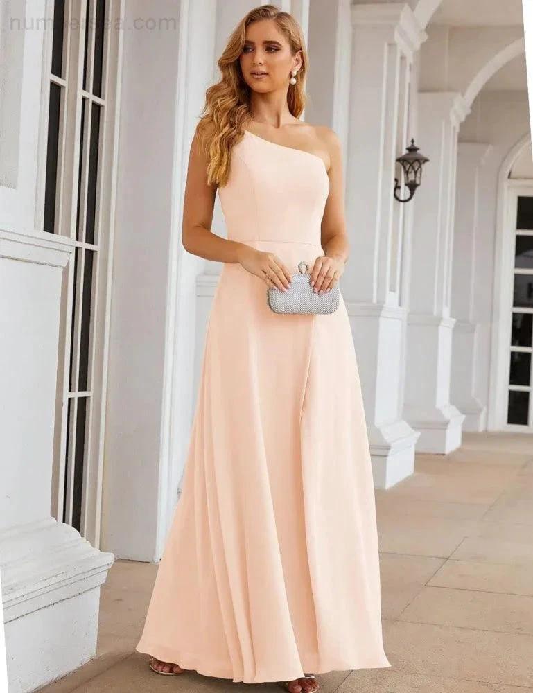 Numbersea One Shoulder Chiffon Bridesmaid Dresses Long Formal Homecoming Prom Gowns for Women Party Wedding Evening SEA28052 by numbersea