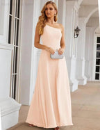 Numbersea One Shoulder Chiffon Bridesmaid Dresses Long Formal Homecoming Prom Gowns for Women Party Wedding Evening SEA28052 by numbersea