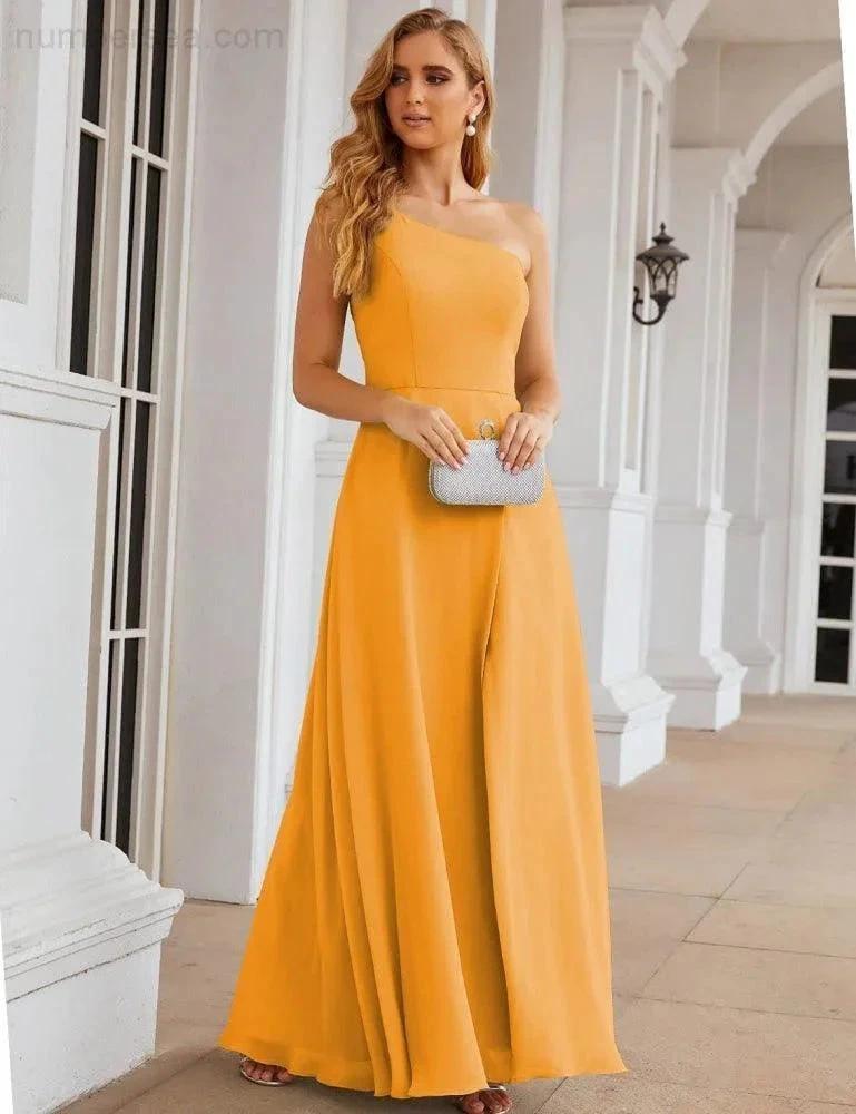 Numbersea One Shoulder Chiffon Bridesmaid Dresses Long Formal Homecoming Prom Gowns for Women Party Wedding Evening SEA28052 by numbersea