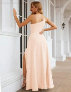 Numbersea One Shoulder Chiffon Bridesmaid Dresses Long Formal Homecoming Prom Gowns for Women Party Wedding Evening SEA28052 by numbersea