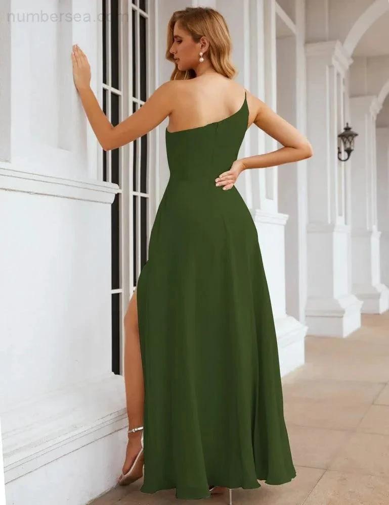Numbersea One Shoulder Chiffon Bridesmaid Dresses Long Formal Homecoming Prom Gowns for Women Party Wedding Evening SEA28052 by numbersea