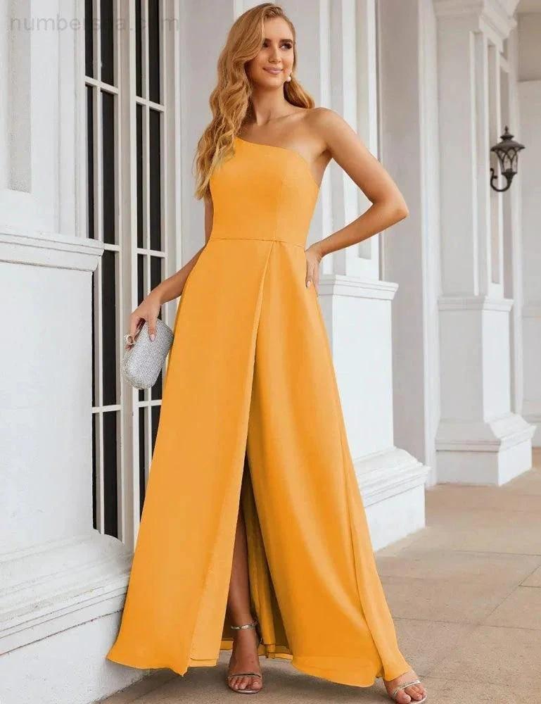 Numbersea One Shoulder Chiffon Bridesmaid Dresses Long Formal Homecoming Prom Gowns for Women Party Wedding Evening SEA28052 by numbersea