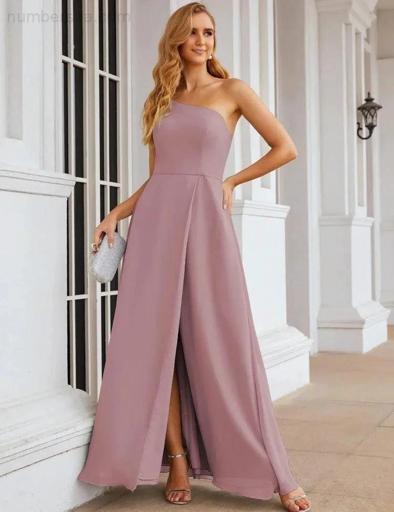 Numbersea One Shoulder Chiffon Bridesmaid Dresses Long Formal Homecoming Prom Gowns for Women Party Wedding Evening SEA28052 by numbersea