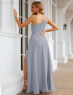Numbersea One Shoulder Chiffon Bridesmaid Dresses Long Formal Homecoming Prom Gowns for Women Party Wedding Evening SEA28052 by numbersea