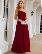 Numbersea One Shoulder Chiffon Bridesmaid Dresses Long Formal Homecoming Prom Gowns for Women Party Wedding Evening SEA28052 by numbersea