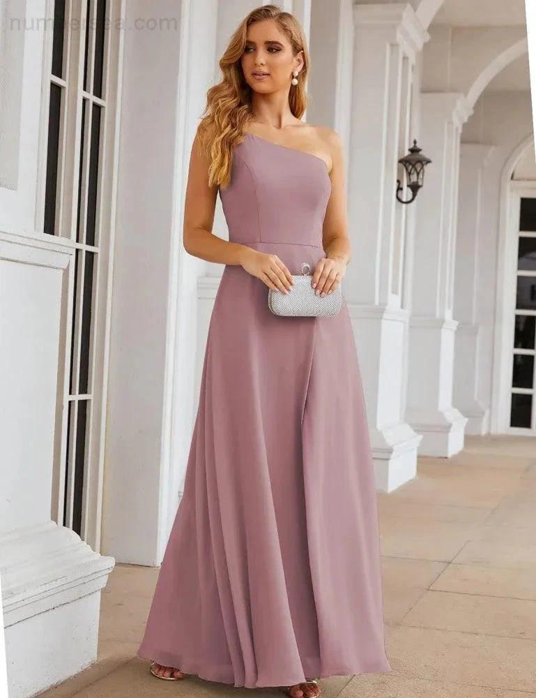 Numbersea One Shoulder Chiffon Bridesmaid Dresses Long Formal Homecoming Prom Gowns for Women Party Wedding Evening SEA28052 by numbersea