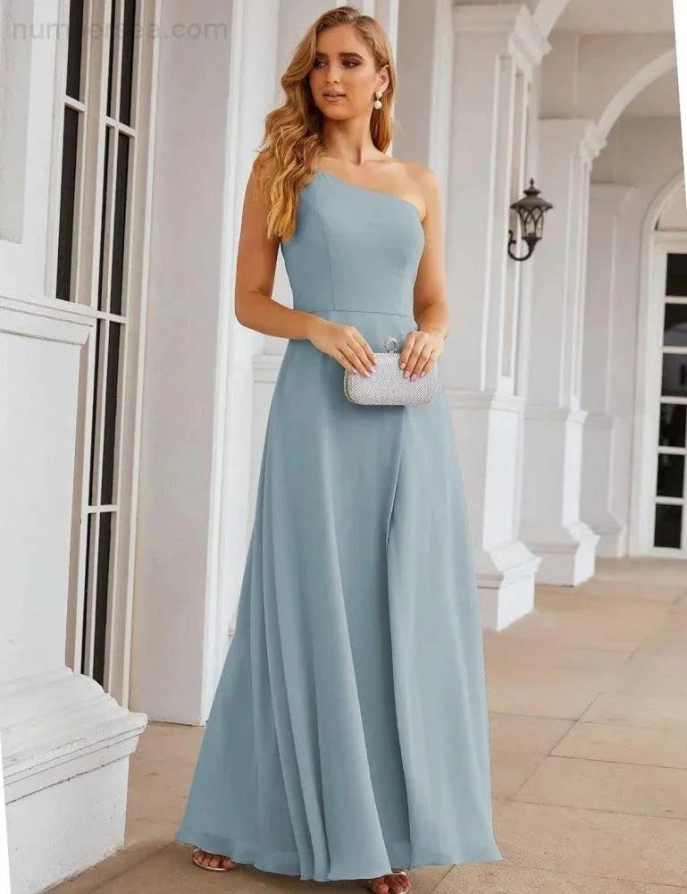 Numbersea One Shoulder Chiffon Bridesmaid Dresses Long Formal Homecoming Prom Gowns for Women Party Wedding Evening SEA28052 by numbersea