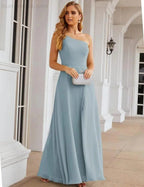 Numbersea One Shoulder Chiffon Bridesmaid Dresses Long Formal Homecoming Prom Gowns for Women Party Wedding Evening SEA28052 by numbersea