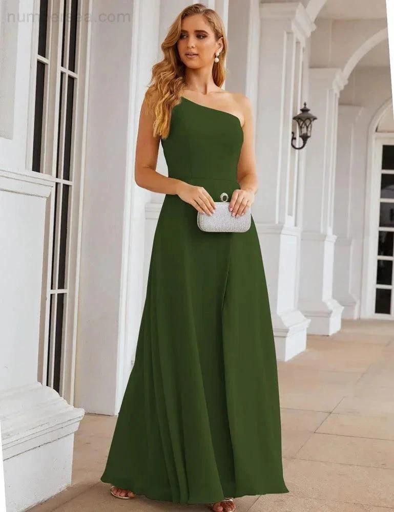 Numbersea One Shoulder Chiffon Bridesmaid Dresses Long Formal Homecoming Prom Gowns for Women Party Wedding Evening SEA28052 by numbersea