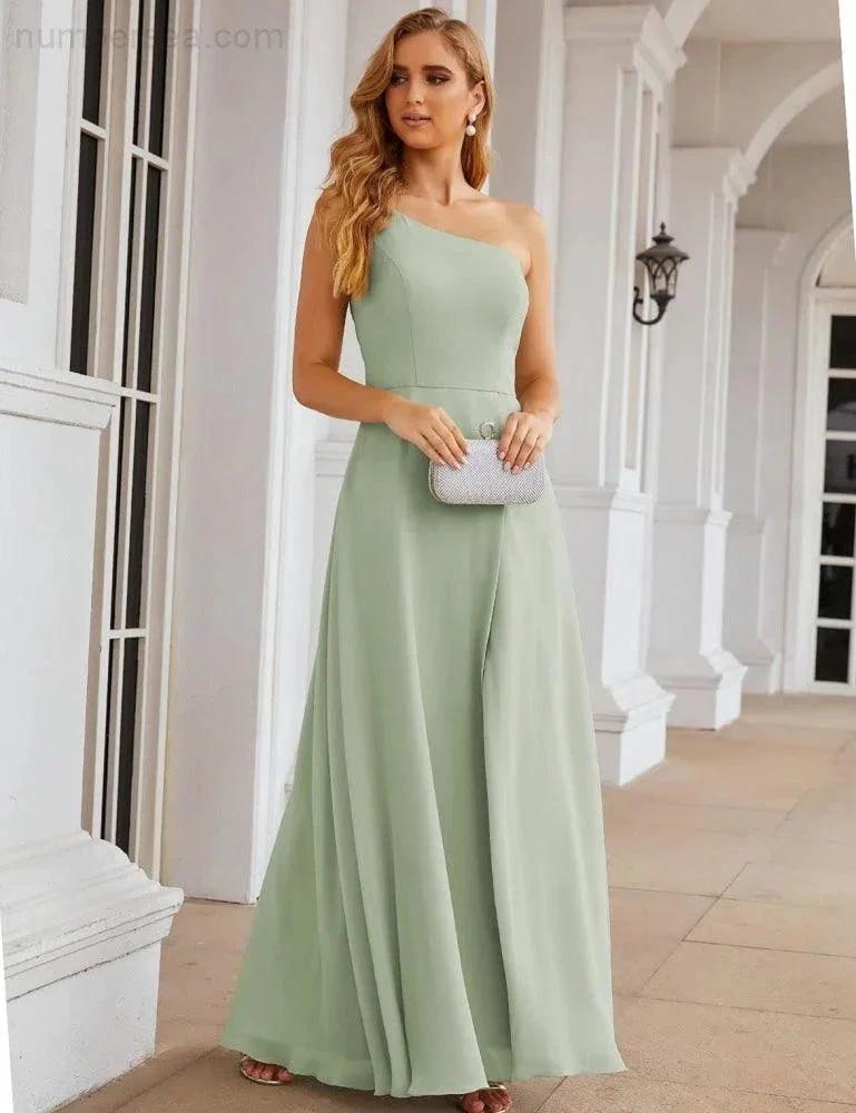 Numbersea One Shoulder Chiffon Bridesmaid Dresses Long Formal Homecoming Prom Gowns for Women Party Wedding Evening SEA28052 by numbersea