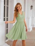 Numbersea V-Neck Bridesmaid Dresses Chiffon Short Knee Length Formal Prom Gowns for Women Party Homecoming SEA28062 by numbersea