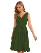 Numbersea V-Neck Bridesmaid Dresses Chiffon Short Knee Length Formal Prom Gowns for Women Party Homecoming SEA28062 by numbersea