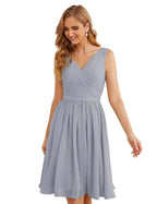 Numbersea V-Neck Bridesmaid Dresses Chiffon Short Knee Length Formal Prom Gowns for Women Party Homecoming SEA28062 by numbersea