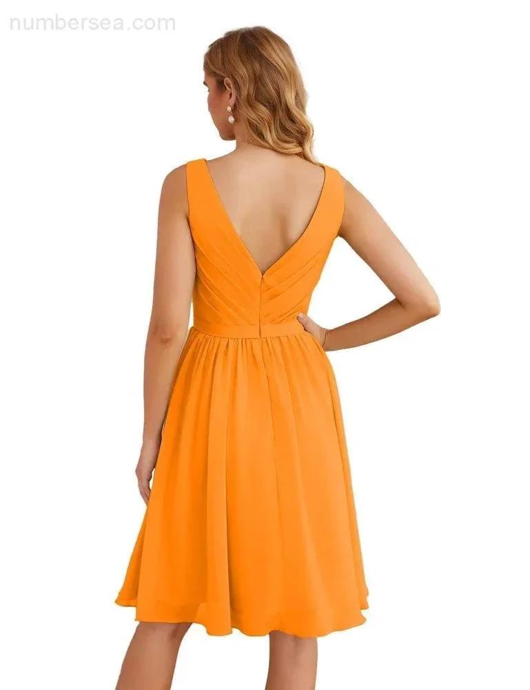 Numbersea V-Neck Bridesmaid Dresses Chiffon Short Knee Length Formal Prom Gowns for Women Party Homecoming SEA28062 by numbersea