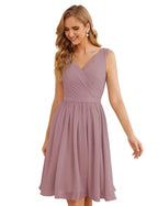 Numbersea V-Neck Bridesmaid Dresses Chiffon Short Knee Length Formal Prom Gowns for Women Party Homecoming SEA28062 by numbersea
