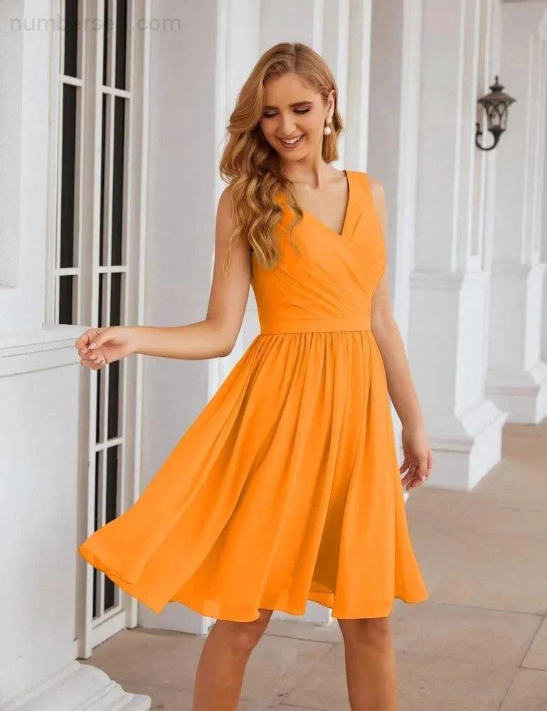 Numbersea V-Neck Bridesmaid Dresses Chiffon Short Knee Length Formal Prom Gowns for Women Party Homecoming SEA28062 by numbersea