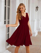 Numbersea V-Neck Bridesmaid Dresses Chiffon Short Knee Length Formal Prom Gowns for Women Party Homecoming SEA28062 by numbersea